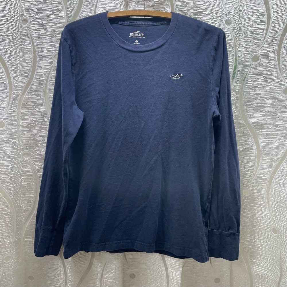 Hollister Long‎ Sleeve T-Shirt Mens Small Navy Blue Excellent Embroidered Logo